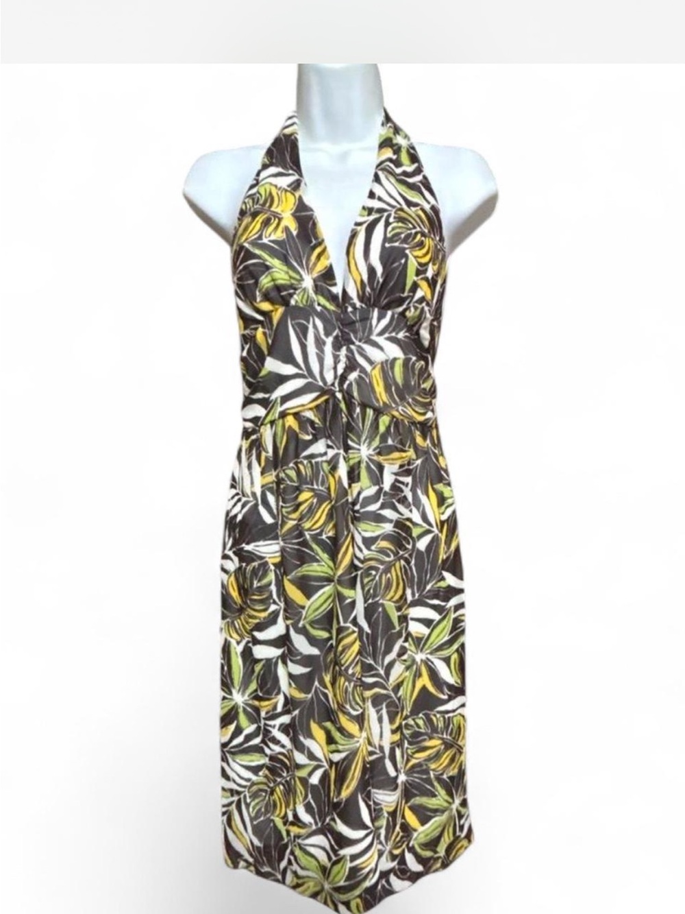 Magenta brand Brown Floral Halter Backless Dress with Yellow & Green Accents